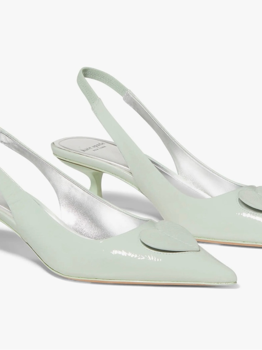 New Kate Spade Mint Lover Crinkle Slingback Heels with Heart Detail Size 7
